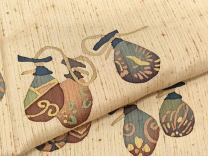 平和屋着物●訪問着　紬地　型染め　瓢箪花文　正絹　逸品　CAAX0909vf