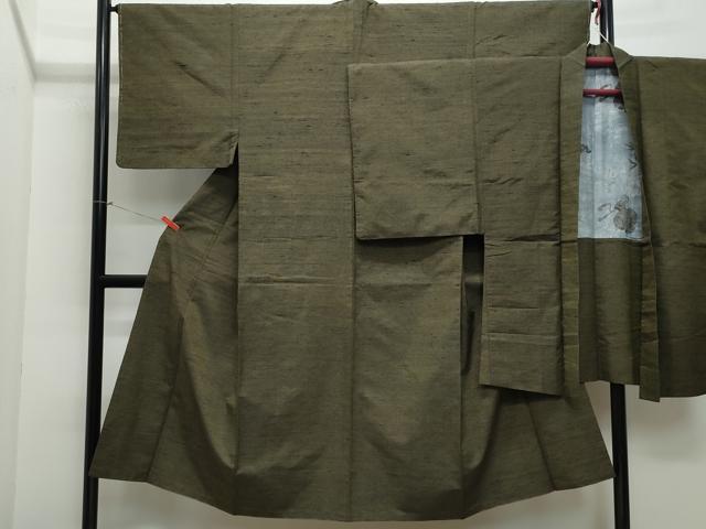 平和屋着物●男性 紬 アンサンブル 涅色 正絹 逸品 CAAX0932vf