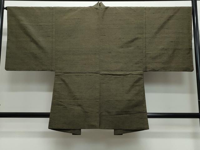平和屋着物●男性 紬 アンサンブル 涅色 正絹 逸品 CAAX0932vf