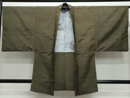 平和屋着物●男性 紬 アンサンブル 涅色 正絹 逸品 CAAX0932vf
