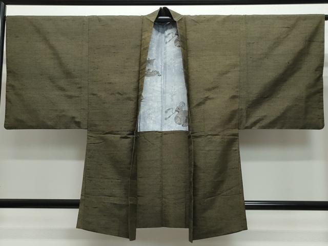 平和屋着物●男性 紬 アンサンブル 涅色 正絹 逸品 CAAX0932vf