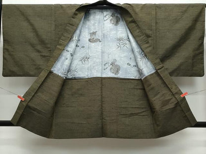 平和屋着物●男性 紬 アンサンブル 涅色 正絹 逸品 CAAX0932vf