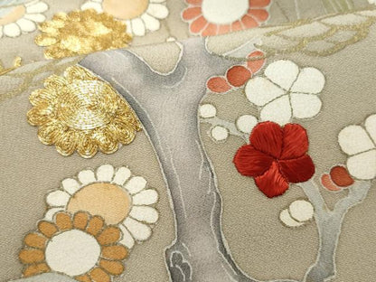 平和屋着物●豪華色留袖 刺繍 流水風景草花文 金彩 正絹 逸品 CAAX0954vf