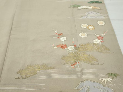 平和屋着物●豪華色留袖 刺繍 流水風景草花文 金彩 正絹 逸品 CAAX0954vf