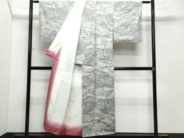 平和屋着物●本場大島紬 白大島 風景人物枝花文 正絹 逸品 CAAX0960vf