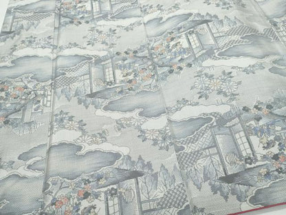 平和屋着物●本場大島紬 白大島 風景人物枝花文 正絹 逸品 CAAX0960vf