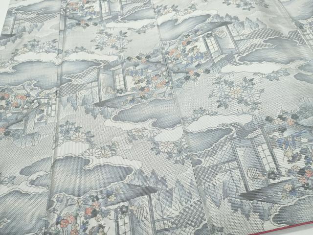 平和屋着物●本場大島紬 白大島 風景人物枝花文 正絹 逸品 CAAX0960vf