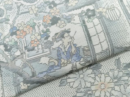 平和屋着物●本場大島紬 白大島 風景人物枝花文 正絹 逸品 CAAX0960vf