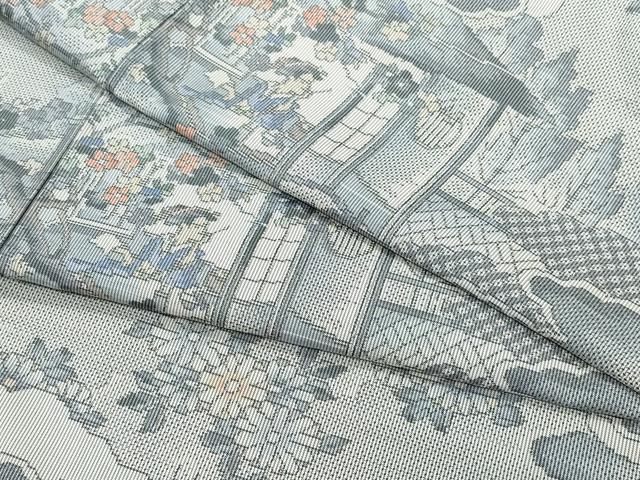 平和屋着物●本場大島紬 白大島 風景人物枝花文 正絹 逸品 CAAX0960vf