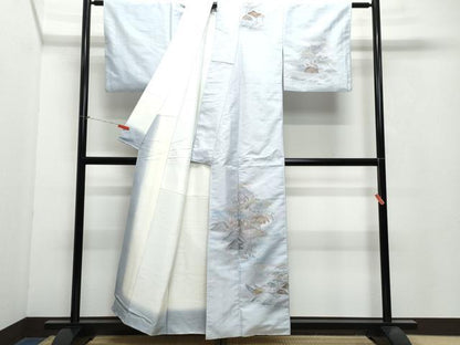 平和屋着物●訪問着　友禅　白山紬　風景舟松花文　正絹　逸品　CAAX0977vf