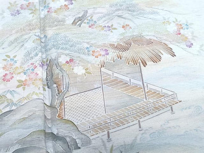 平和屋着物●訪問着　友禅　白山紬　風景舟松花文　正絹　逸品　CAAX0977vf