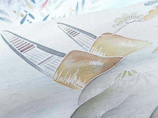 平和屋着物●訪問着　友禅　白山紬　風景舟松花文　正絹　逸品　CAAX0977vf