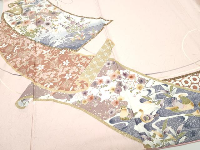 平和屋着物●訪問着 絵巻鴛鴦草花文 金彩 正絹 逸品 CAAX0978vf