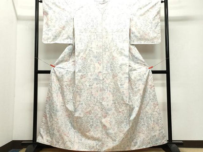 平和屋着物●本場大島紬　白大島　9マルキ　舞蝶花鳥文　正絹　逸品　CAAX0984vf