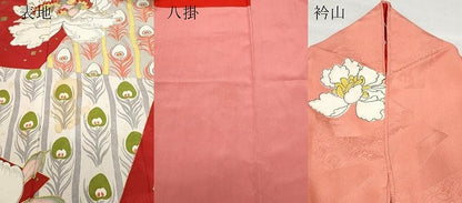 平和屋着物●アンティーク　大正ロマン　駒刺繍　孔雀羽牡丹文　金彩　正絹　逸品　CAAX0993vf