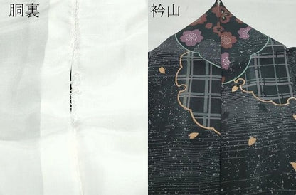 平和屋着物●上質な小紋　雪輪舞花文　黒地　金彩　正絹　逸品　CAAX0996vf