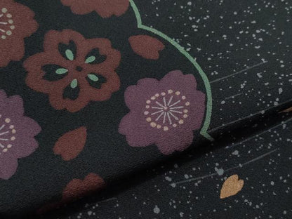 平和屋着物●上質な小紋　雪輪舞花文　黒地　金彩　正絹　逸品　CAAX0996vf