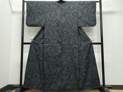 平和屋着物●結城紬 100亀甲 御所車草花文 正絹 逸品 CAAX1002vf