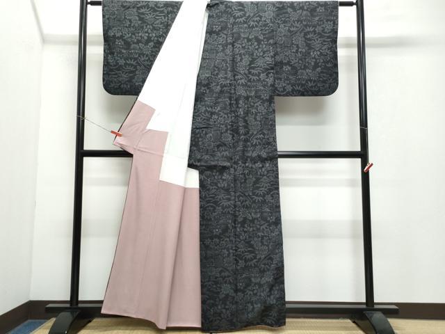 平和屋着物●結城紬 100亀甲 御所車草花文 正絹 逸品 CAAX1002vf