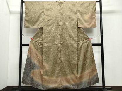 平和屋着物●訪問着　本場染大島紬　刺繍　草花文　たたき染め　金糸　正絹　逸品　CAAX1007vf