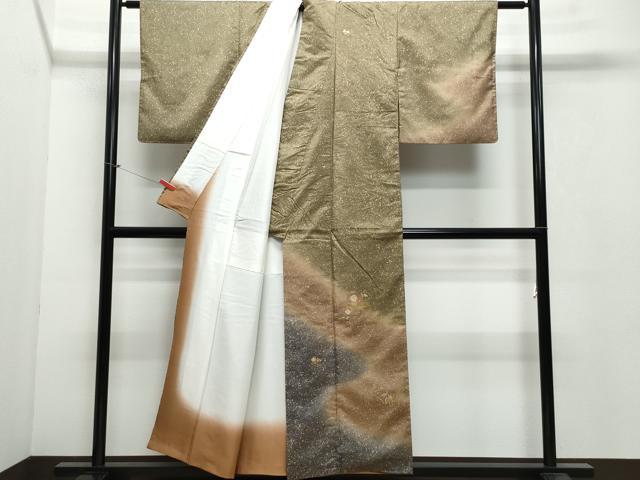 平和屋着物●訪問着　本場染大島紬　刺繍　草花文　たたき染め　金糸　正絹　逸品　CAAX1007vf