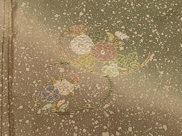 平和屋着物●訪問着　本場染大島紬　刺繍　草花文　たたき染め　金糸　正絹　逸品　CAAX1007vf