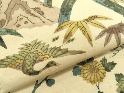 平和屋着物●訪問着 紬地 型染め 飛鶴草花文 金彩 正絹 逸品 CAAX1009vf