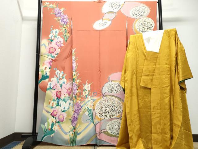 平和屋着物●豪華振袖・長襦袢セット　友禅　作家物　吉祥草花文　正絹　逸品　CAAX1025vf
