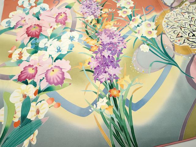 平和屋着物●豪華振袖・長襦袢セット　友禅　作家物　吉祥草花文　正絹　逸品　CAAX1025vf