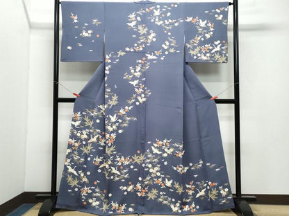 平和屋着物●創業460年・千總　訪問着　駒刺繍　飛鶴草花文　金彩　松坂屋扱い　正絹　逸品　CAAX1054vf