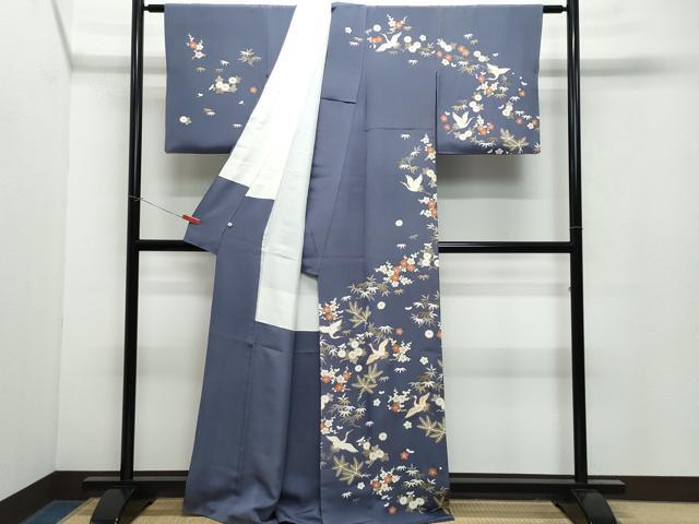 平和屋着物●創業460年・千總　訪問着　駒刺繍　飛鶴草花文　金彩　松坂屋扱い　正絹　逸品　CAAX1054vf