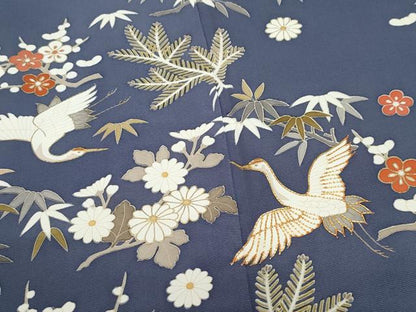 平和屋着物●創業460年・千總　訪問着　駒刺繍　飛鶴草花文　金彩　松坂屋扱い　正絹　逸品　CAAX1054vf
