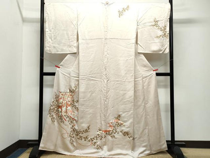 平和屋着物●訪問着 駒刺繍 几帳草花丸文 金彩 正絹 逸品 CAAX1091vf