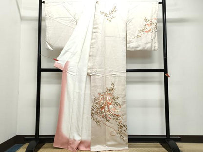 平和屋着物●訪問着 駒刺繍 几帳草花丸文 金彩 正絹 逸品 CAAX1091vf