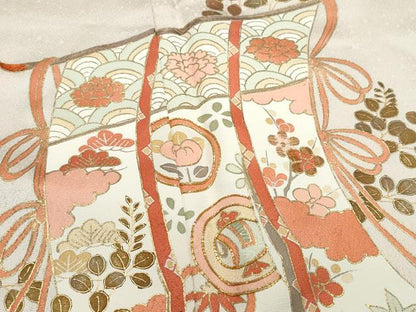 平和屋着物●訪問着 駒刺繍 几帳草花丸文 金彩 正絹 逸品 CAAX1091vf