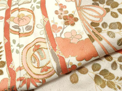 平和屋着物●訪問着 駒刺繍 几帳草花丸文 金彩 正絹 逸品 CAAX1091vf