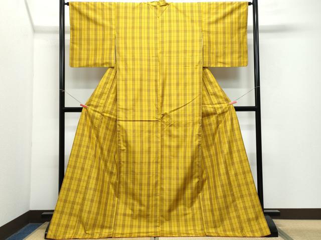 平和屋着物●本場縞大島紬 格子柄 正絹 逸品 CAAX1121vf