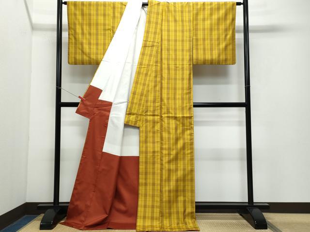 平和屋着物●本場縞大島紬 格子柄 正絹 逸品 CAAX1121vf