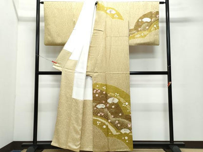 平和屋着物●訪問着 絞り 刺繍 片輪車地紙草花文 金彩 正絹 逸品 CAAX1178vf