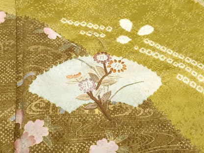 平和屋着物●訪問着 絞り 刺繍 片輪車地紙草花文 金彩 正絹 逸品 CAAX1178vf