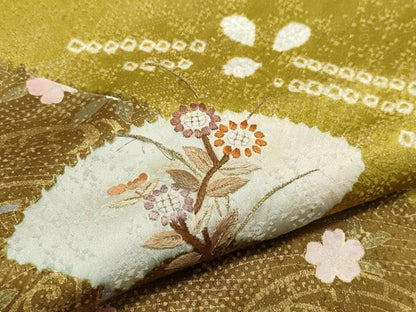 平和屋着物●訪問着 絞り 刺繍 片輪車地紙草花文 金彩 正絹 逸品 CAAX1178vf