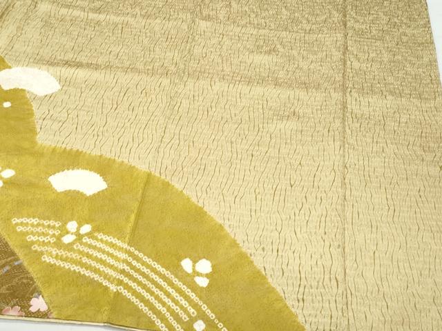 平和屋着物●訪問着 絞り 刺繍 片輪車地紙草花文 金彩 正絹 逸品 CAAX1178vf