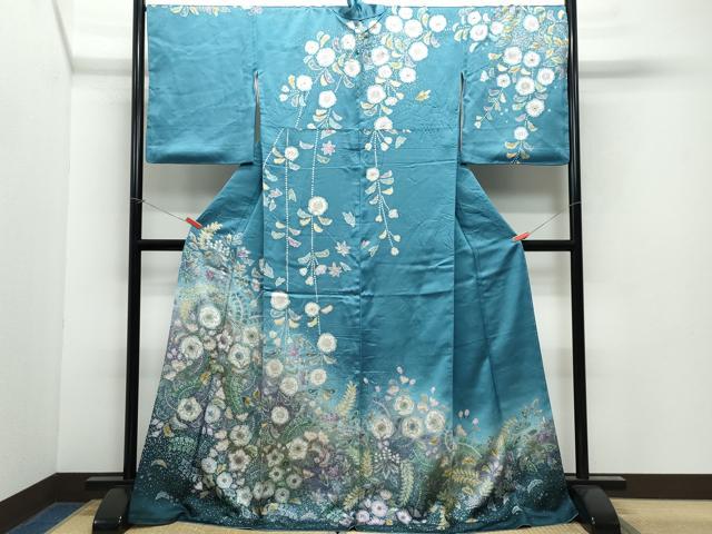 平和屋着物●訪問着　絞り　辻が花　暈し染め　銀通し地　正絹　逸品　CAAX1199vf