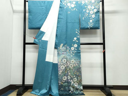 平和屋着物●訪問着　絞り　辻が花　暈し染め　銀通し地　正絹　逸品　CAAX1199vf