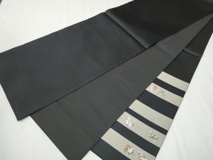 平和屋着物●六通柄袋帯　唐織　歌舞伎　黒地　金糸　正絹　逸品　CAAX1207hy