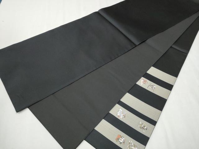 平和屋着物●六通柄袋帯　唐織　歌舞伎　黒地　金糸　正絹　逸品　CAAX1207hy