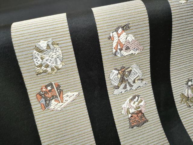 平和屋着物●六通柄袋帯　唐織　歌舞伎　黒地　金糸　正絹　逸品　CAAX1207hy