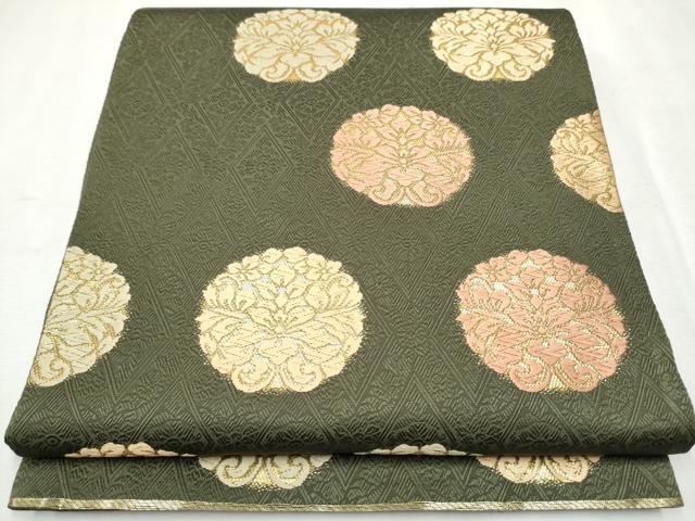 平和屋着物●全通柄袋帯　唐織　草花丸文　金糸　正絹　逸品　CAAX1210hy