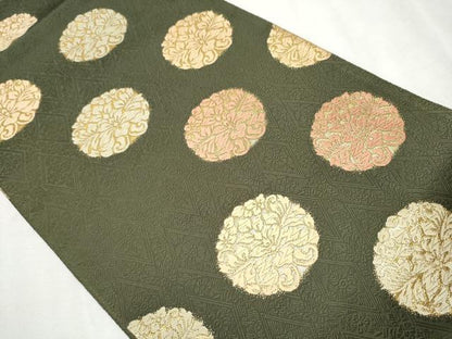 平和屋着物●全通柄袋帯　唐織　草花丸文　金糸　正絹　逸品　CAAX1210hy