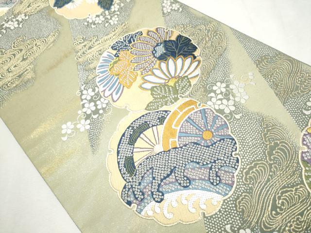 平和屋着物●六通柄袋帯 唐織 雪輪菊花縫小袖 唯か袖 金糸 正絹 逸品 CAAX1218hy